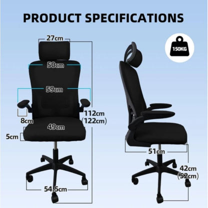 Ergonomic Mesh Office Chair Adjustable Lumbar Support Headrest+ Flip-Up Armrests Black