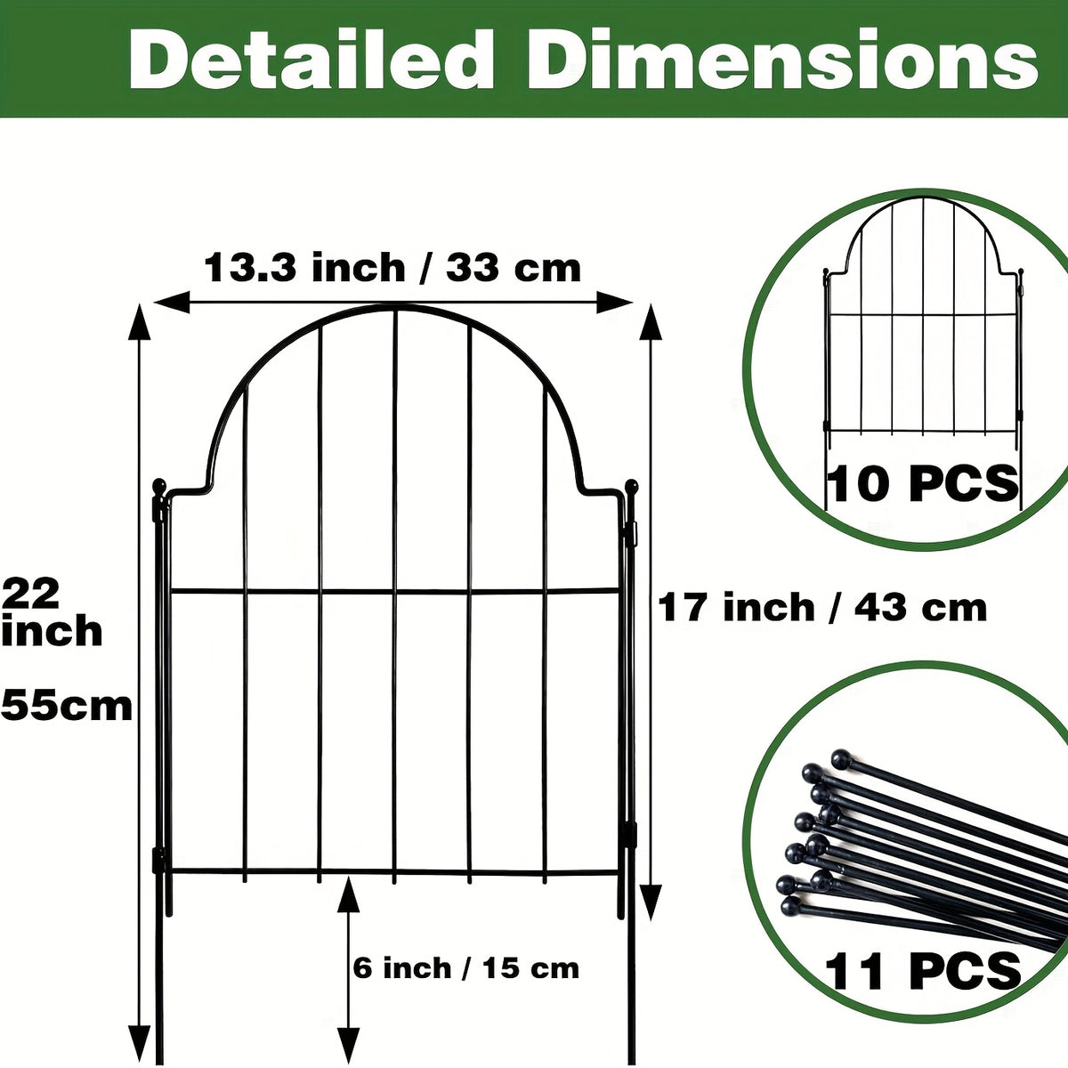 Decorative Garden Fence with Metal, 10pcs Rustproof Metal Fences Animal Barrier - product gallery image 3