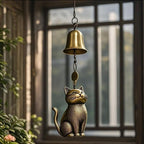 Decorative Ornament with Metal, Ceramic Cat Wind Chime Hand-Glazed Outdoor - product gallery image 4