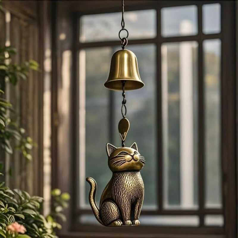 Decorative Ornament with Metal, Ceramic Cat Wind Chime Hand-Glazed Outdoor - product gallery image 4
