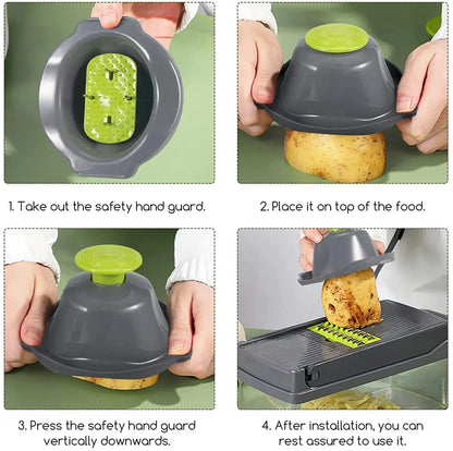 15-in-1 Fruit & Vegetable Grater Set - Kitchen Multi-Tool with 8 Interchangeable Blades (Gray Green) - Includes Dicer/Shredder/Slicer Functions