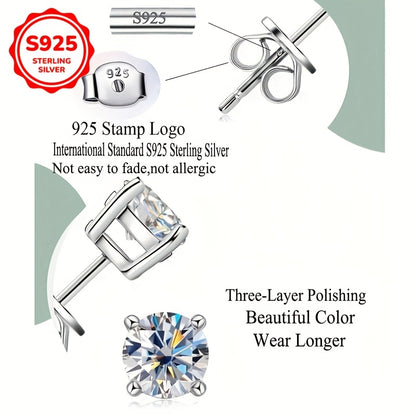 925 Sterling Silvery Synthetic Zirconia Stud Earrings Round 0.1-0.8Ct White 3/4/5/6mm Daily Wear Trendy for Women Accessories Female Gift