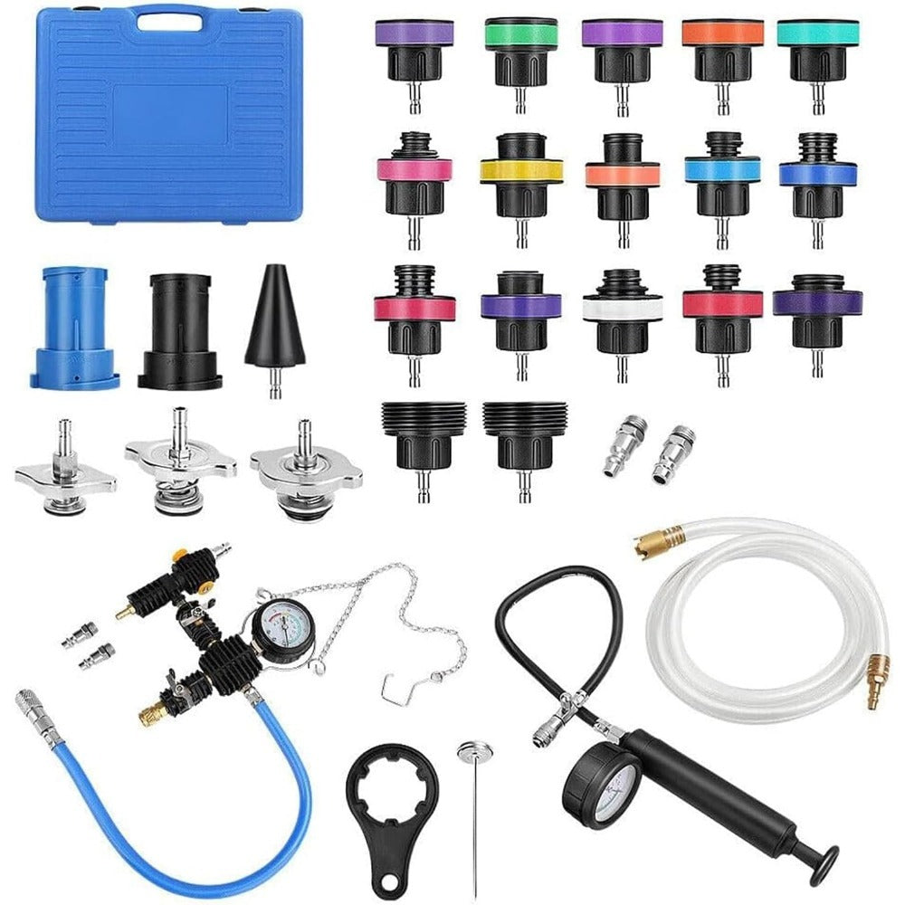 28Pcs Radiator Pressure Tester Kit Universal Cooling System Tester Kit Radiator Tool Kit Car Coolant Fill Tool For Leak Detection Blue, Professional Radiator Tool Kit For Temperature Measurement And Leak Detection