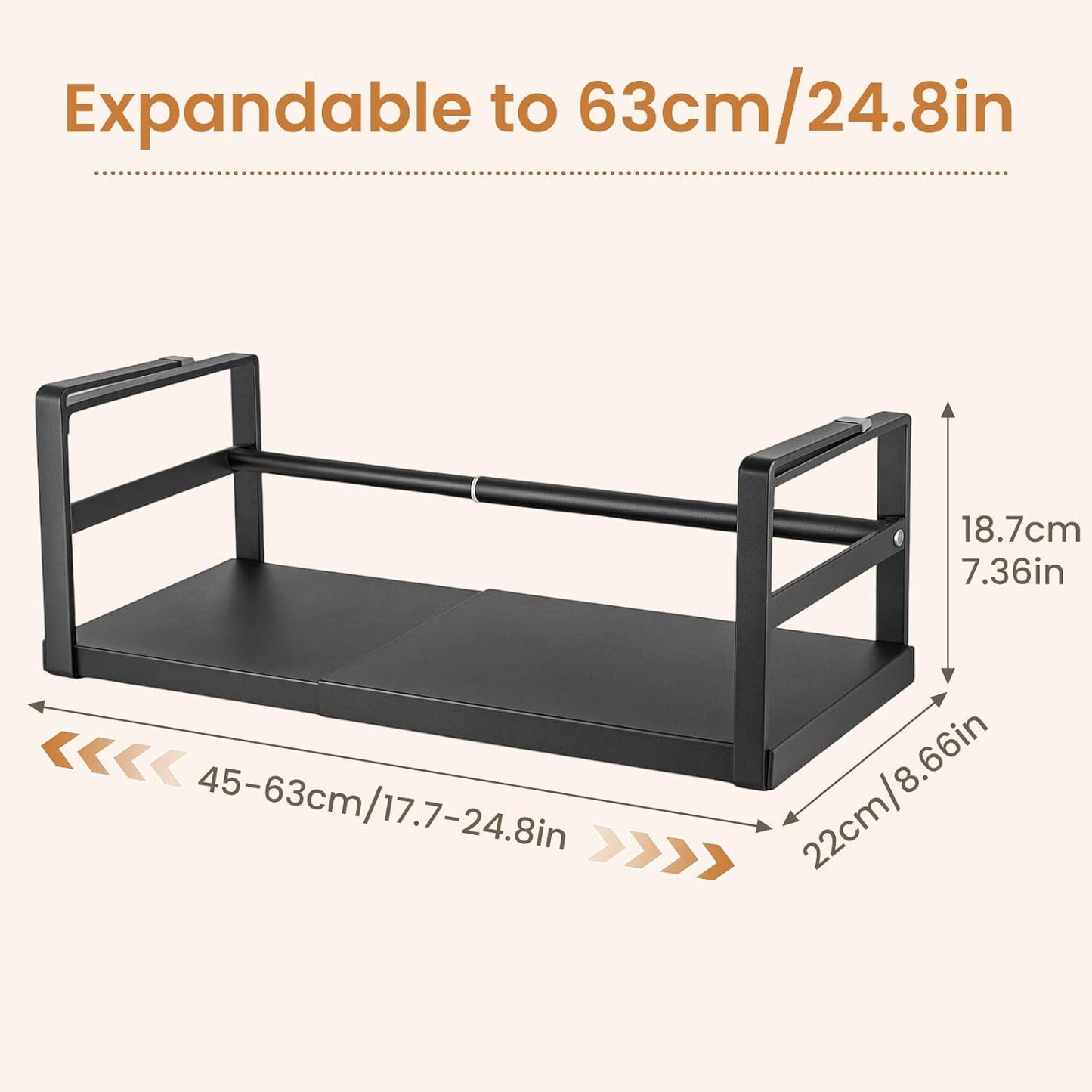 Expandable Under Cabinet Storage Shelf 45–63cm, Adjustable Metal Hanging Organizer Rack for Kitchen, Pantry & Bathroom
