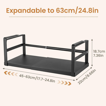 Expandable Under Cabinet Storage Shelf 45–63cm, Adjustable Metal Hanging Organizer Rack for Kitchen, Pantry & Bathroom