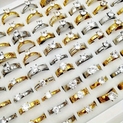 Wholesale 20pcs/pack of Women's Fashionable Stacked Rings Stainless Steel Rings Suitable for Men and Women with Ring Sizes Ranging From 17mm to 21mm Mixed Design Suitable for Parties Gatherings Gifts Charm Finger Rings Set Without Boxed Packaging
