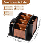 Desktop Organiser with Space-Saving, Wood, Rotating Remote Control Holder 6-Compartment