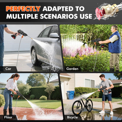 60 Bar/870 Psi High-Pressure Washer, Portable Pressure Washer, Electric Car Wash Machine, 1500W High-Power Motor, Includes 3 Multi-Function Nozzles, 2 Batteries, 5M Hose, 1 Charger, Ideal for Car Washing And Yard Cleaning