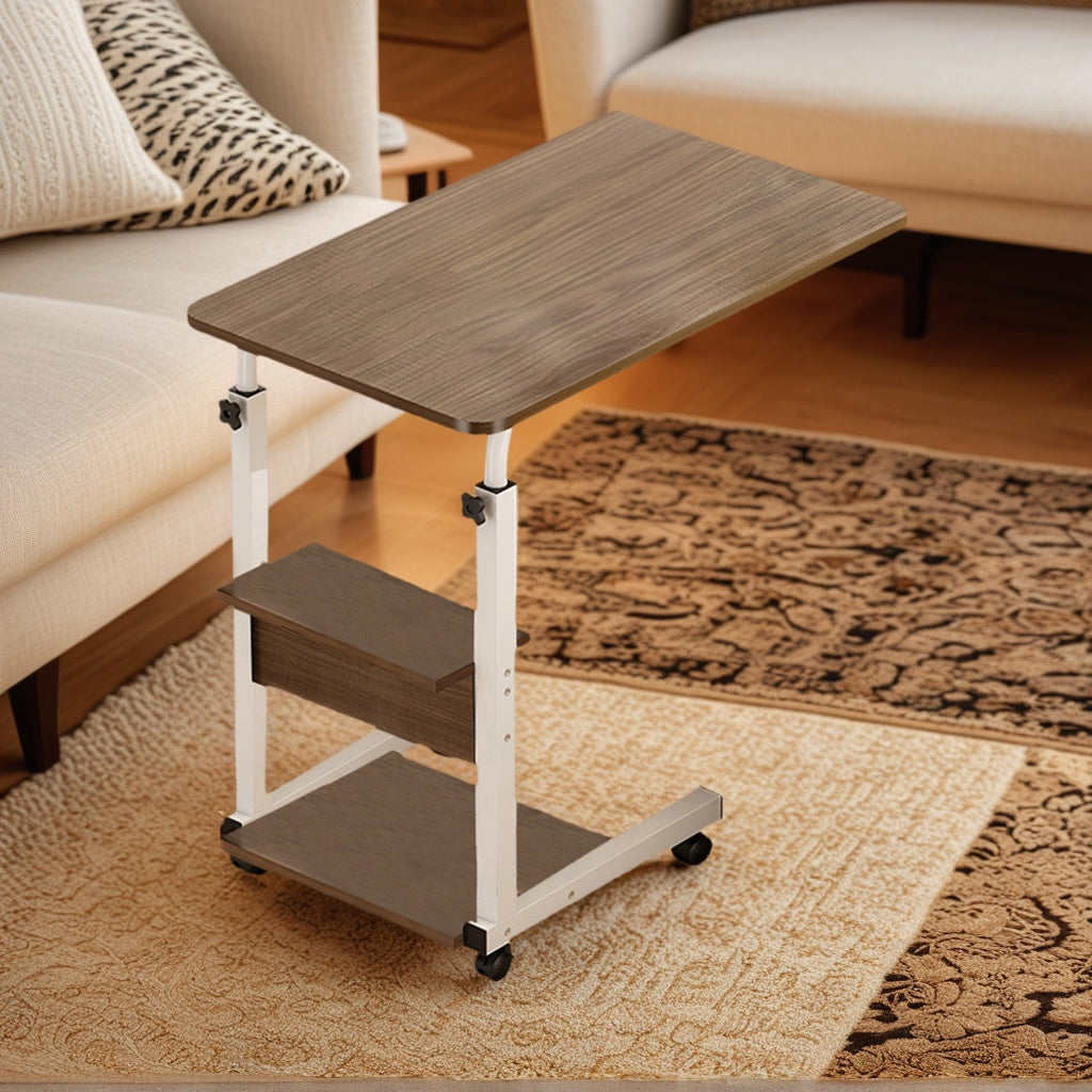 1PC Adjustable Mobile Laptop Desk - Adjustable Height Mobile Workstation with Wheels (60×40×68-83cm) - For Laptop/Tablet Use in Bed/Sofa