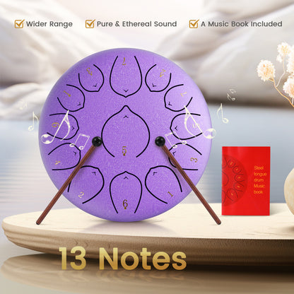 12 Inch 13 Notes Steel Tongue Drum, D Key & Rust-Proof Handpan Drum with Drum Bag and Percussion Instrument Tools
