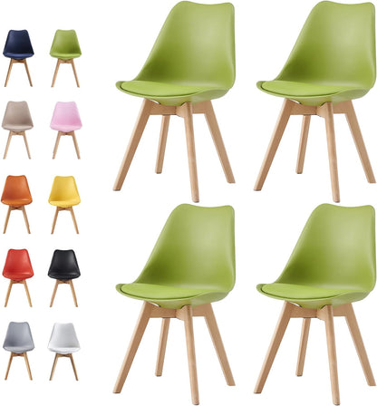 mcc direct Set of 4 Dining Chairs Wooden Legs Soft Cushion Pad Stylish DELUXE Retro Lounge Dining Office EVA
