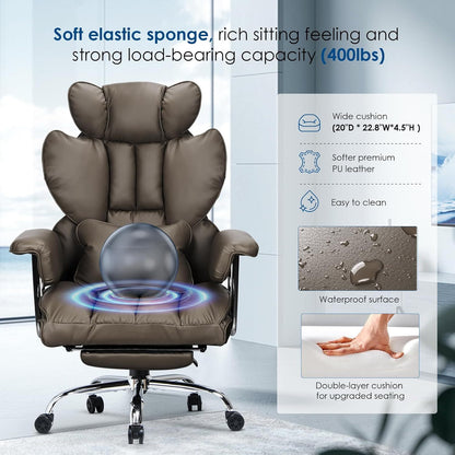 GartistGo Executive Office Chair Desk Chair, PU Computer Recliner, Ergonomic Office Chair with Footrest, Heavy Duty Leather Office Chairs for Home Office, High Back Swivel Chair