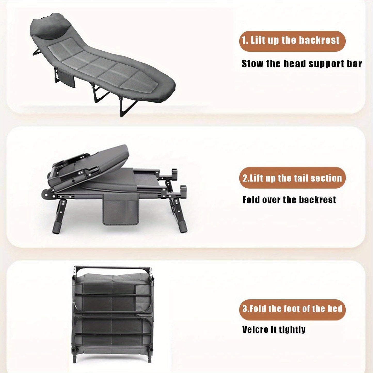 Sun Lounger with Cushion 6-Position Adjustable Folding Sun Lounger Portable 280kg Max. Load Sunloungers with Strap 200x65x32cm Sun Bed for Garden Pools Camping Indoor, Gray