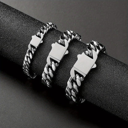 Hip Hop Non-Fading Glossy Stainless Steel Necklace Four Sides Grinding 8.10.12Mm Cuban Chain European And American Rap Men'S Accessory Necklace