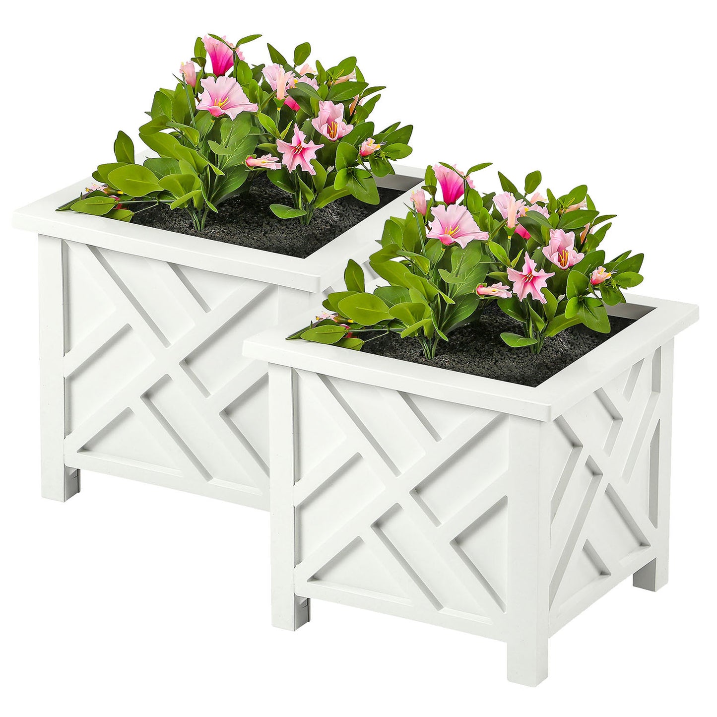 Taylor & Brown Set of 2 | Lattice Design Planter Box | 14.5-Inch | Square Decorative Outdoor Flower or Plant Pot Container | Polypropylene | Front Porch, Patio, and Garden Decor