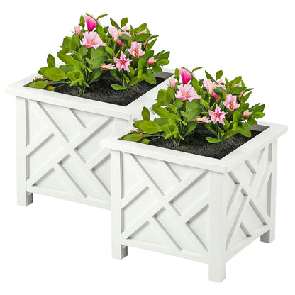 Taylor & Brown Set of 2 | Lattice Design Planter Box | 14.5-Inch | Square Decorative Outdoor Flower or Plant Pot Container | Polypropylene | Front Porch, Patio, and Garden Decor