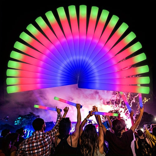 LED Foam Light Up Sticks 42-Pack | 3-Colour Glow Sticks Bulk Party Favours for Weddings, Concerts, Sports Events, Camping & Glow Parties | Flashing Foam Batons