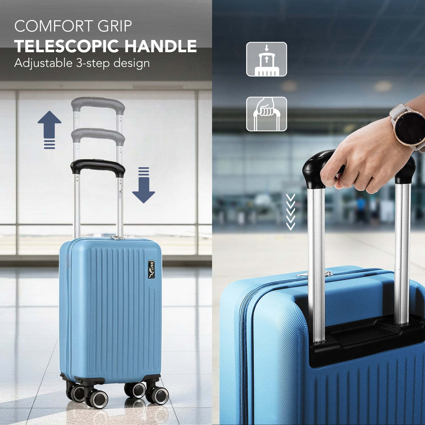LUGG - Vacay 40cm Suitcase - 40x30x20cm without wheels - Ryanair Compatible - Underseat Size - Hard Shell ABS with Smooth 360° Wheels & Removable Wheels