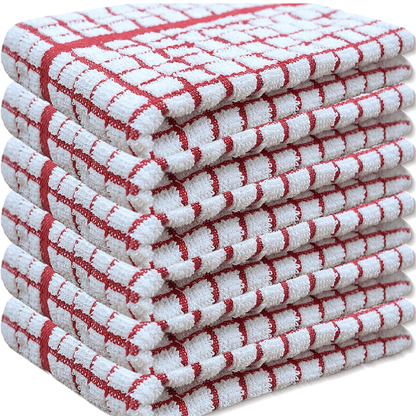 Pack of 6 Large Tea Towels 40x60cm – 100% Cotton Luxury Check Soft Kitchen Towels – Highly Absorbent Dish Cloths – Durable Washable Tea Towels for Drying Dishes, Cleaning, Cooking, Household, Restaurant, Bar, Café, Catering, Commercial & Professional Kitc