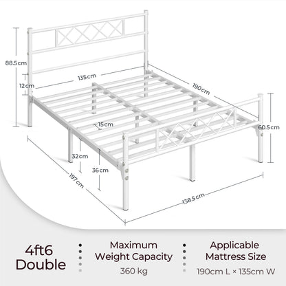 Costoffs Metal Bed Frame Metal-Framed Bed Base with Storage, Bed Foundation for Small Space, Easy Assembly Bed Foundation with Cross-design Headboard and Footboard for Bedrooms, Single/Double/king, Black/White/Pink