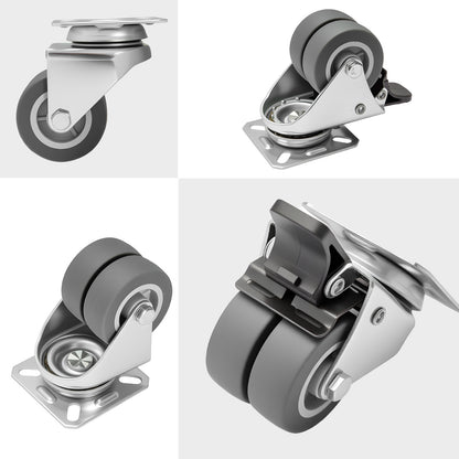 4pcs Casters Wheels 5.08 cm Heavy Duty Swivel Soft Rubber Roller with Brake for Platform Trolley Furniture Wheels
