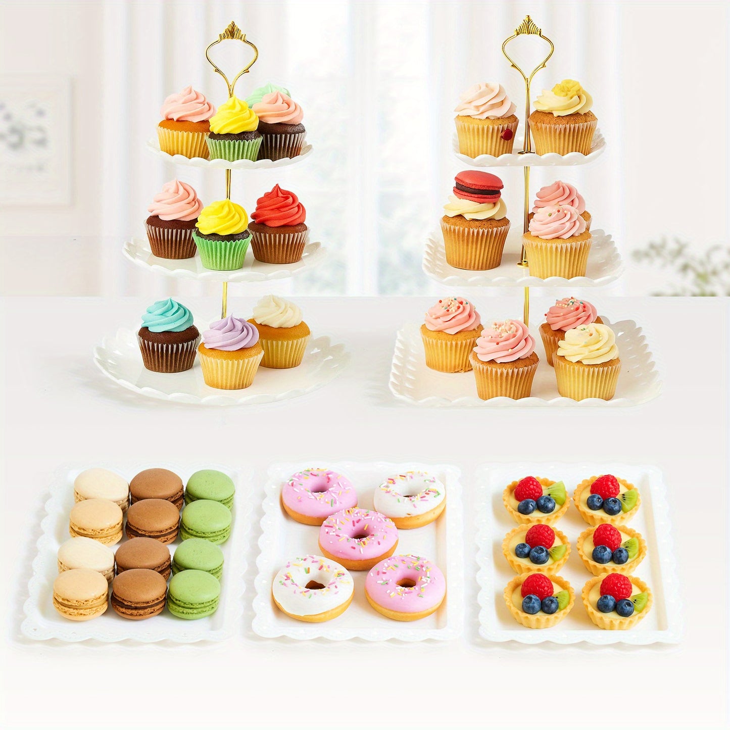 10/5pcs Cupcake Stand with Two-Tier Cake Stands Three-Tier Cake Stands Appetizer Trays for Wedding Baby Shower Tea Party