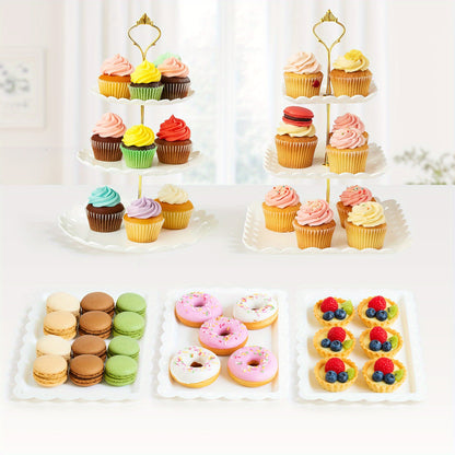 10/5pcs Cupcake Stand with Two-Tier Cake Stands Three-Tier Cake Stands Appetizer Trays for Wedding Baby Shower Tea Party
