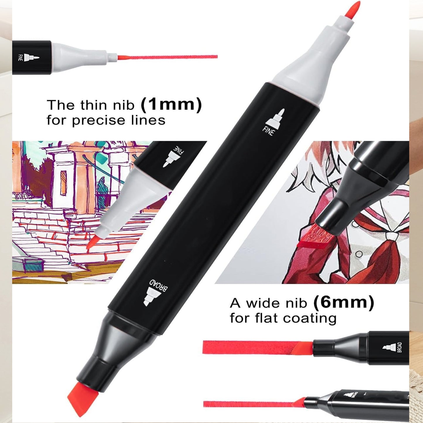 Double-Ended Art Markers Set 170 or 206 Colours with Storage Base Smooth Blending for Sketching Illustration Comics Painting Design
