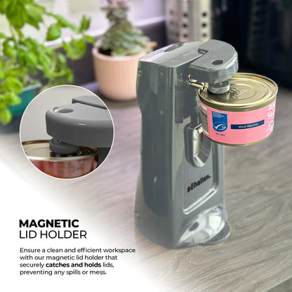 Schallen Electric Can Opener Automatic 3-in-1 Kitchen Appliance with Hands-Free Can Opening, Built-In Bottle Opener & Knife Sharpener | Electric Tin Opener for Easy Opening Cans, Jars, and Bottles | Hidden Power Cord Storage | Stainless Steel Durable Kitc