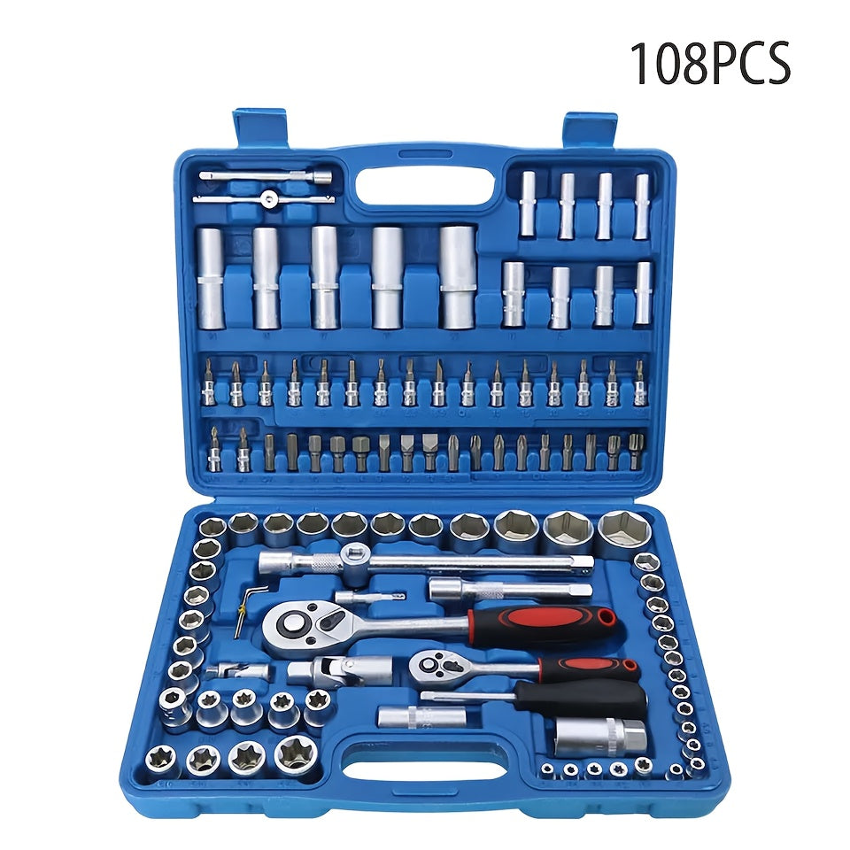 108pcs Socket Wrench Set Ratchet Box Toolbox with 1/4" 1/2" 3/8" Ratchet Screwdriver Set Professional for Home Kit High-End Auto Repair Hardware Set Tool Set Professional Edition Perfect for Maintenance Essentials for Home Appliance Repair