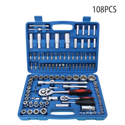 108pcs Socket Wrench Set Ratchet Box Toolbox with 1/4" 1/2" 3/8" Ratchet Screwdriver Set Professional for Home Kit High-End Auto Repair Hardware Set Tool Set Professional Edition Perfect for Maintenance Essentials for Home Appliance Repair