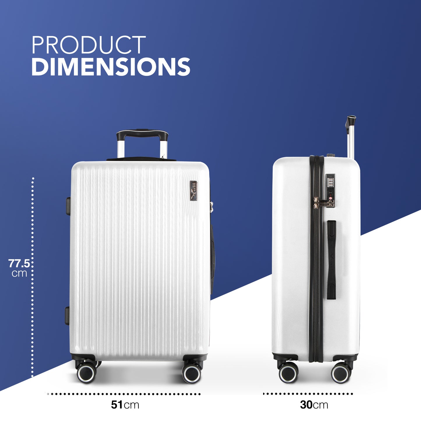 LUGG 76.5 x 50.5 x 30cm Vacay Suitcase ABS Luggage with TSA Indent Lock, Aluminium Trolley Handle, 360° Spinner Wheels, Water-Resistant & Durable Material - Airline Compatible (28inch)