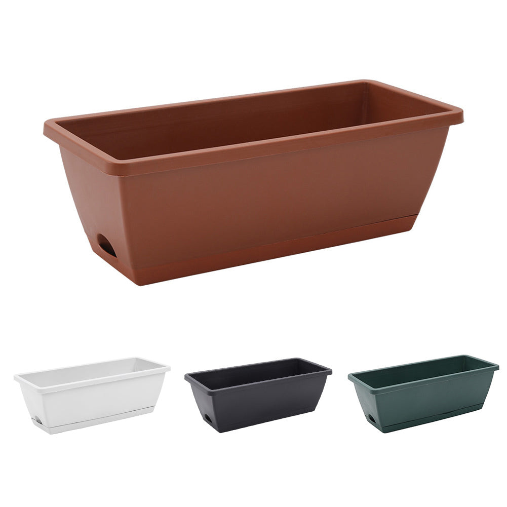 Balcony Vegetable Planter Box Set of 5 – Long Strip Plastic Window Box with Drainage & Tray, 2 Sizes, 4 Colours, for Herbs, Flowers & Succulents, Windowsill & Patio UK