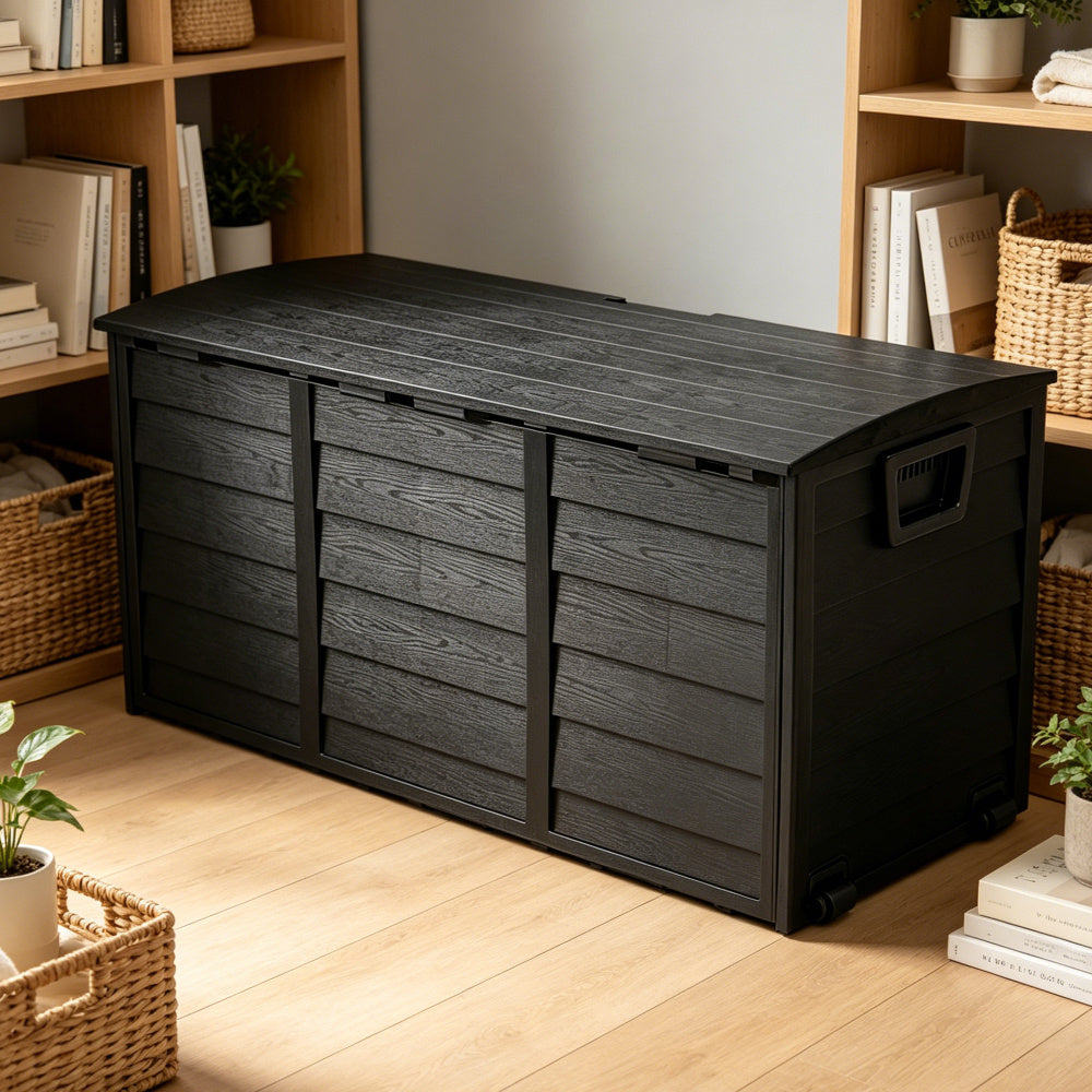 Large Capacity Outdoor Plastic Cushions Storage Box Utility Patio Deck Box with Wheel Lockable Lid Container Case Home Organizer for Parcels, Garden Tools, Clothes, Blankets, Pillows & More 112*49*54cm