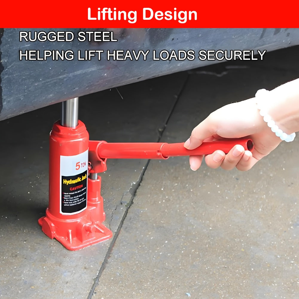Bottle Hydraulic Jack 5Ton Portable Compact Car Lifter Heavy Hydraulic Lifting Equipment Car Jack Used for Repair and Replacement Compact Low Chassis Car Saloon On Road or in Garage
