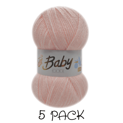 Woolcraft - Baby Care Double Knitting Yarn - 2 or 5 Pack of 100g Balls of 100% Acrylic Yarn - 13 Colours Available - Aqua, Beige, Baby Blue, Oyster, Denim, Lilac, Mint, Peach, Baby Pink, Rouge, Silver, White or Lemon - Perfect for Knitting or Crochet