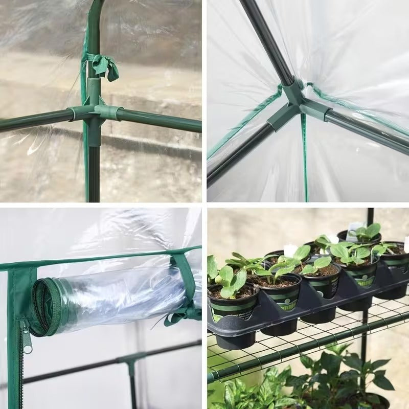 Parkland 143 x 73 x 195Cm Size - 3 Tier Complete Walk In Greenhouse Cold Frame with Weatherproof Clear PVC Cover, 4 Shelves, Roll-Up Zipped Door - Premium Quality Growhouse For Garden, Plants and Outdoor