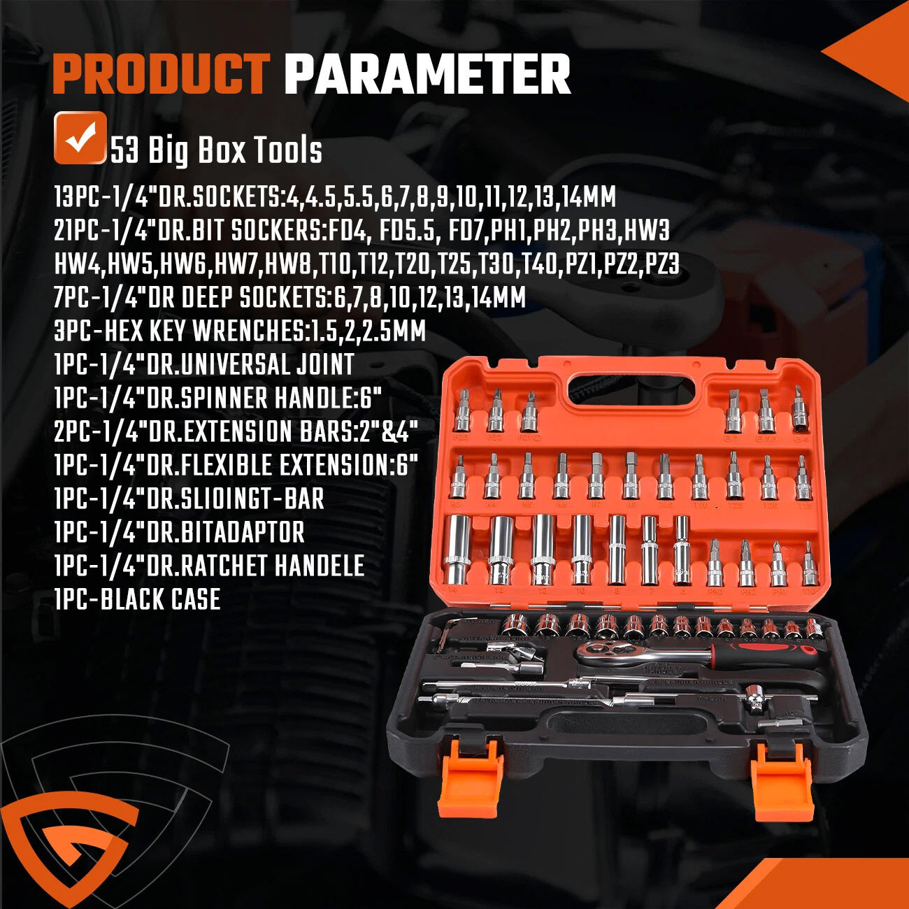53pcs 1/ 4" Drive Ratchet Socket Wrench Set, with Carbide Screwdriver Bits - 1/ 4" Drive Ratchet with Flat, Hex, & Torx Heads, Extension Rod - Durable Tool Kit for Car Maintenance & Household Tasks