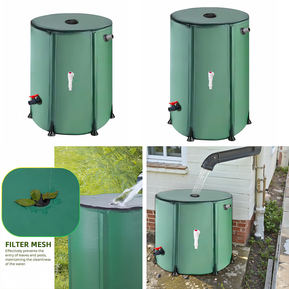 50L/100L/160L/200L Rainwater Collection Tanks, Portable Outdoor Water Tanks, Rainwater Collection System, Container Set with Filter Net and Overflow Device