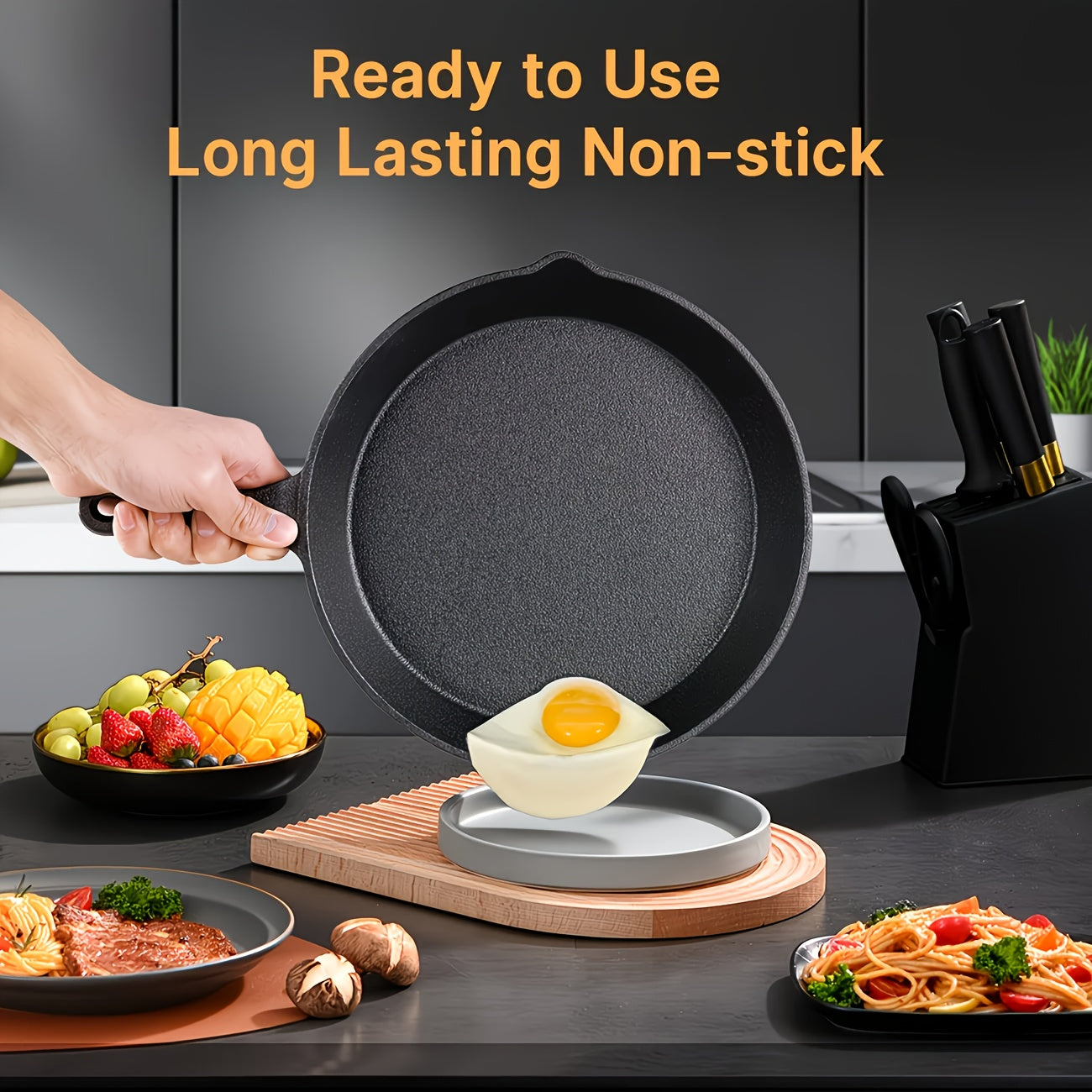 3pcs Cast Iron Cooking Set - with Oil Brush, Multi-functional Cookware - Suitable for Indoor And Outdoor Use. The Outdoor Cooking Pan Can Be Used As A Heavy-duty Professional Restaurant Chef's Frying Pan Or Egg Pan