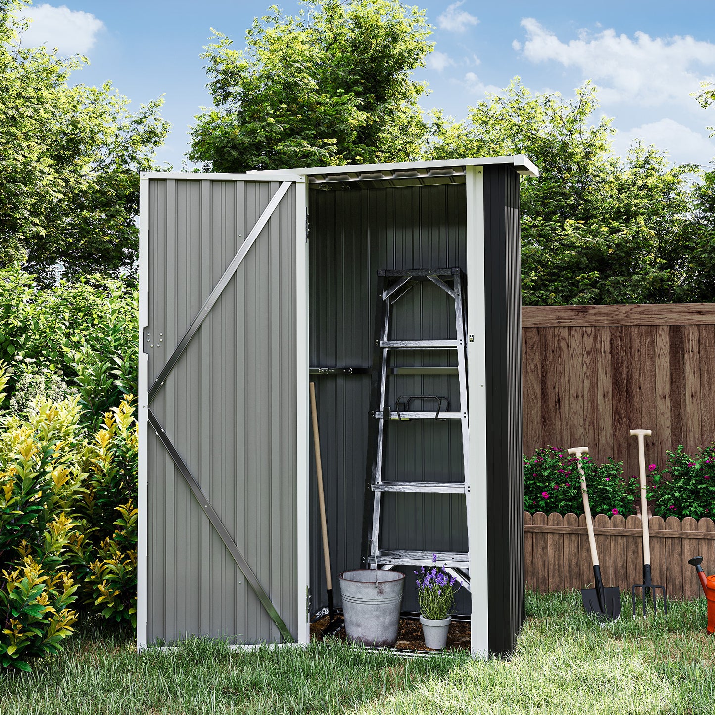 Nordivale Outdoor Garden Shed with Lockable Door|Removable Design for Firewood Logs, Tools, Lawnmower, Bike & Garbage Cans 75cm W X 54cm D X 163cm H