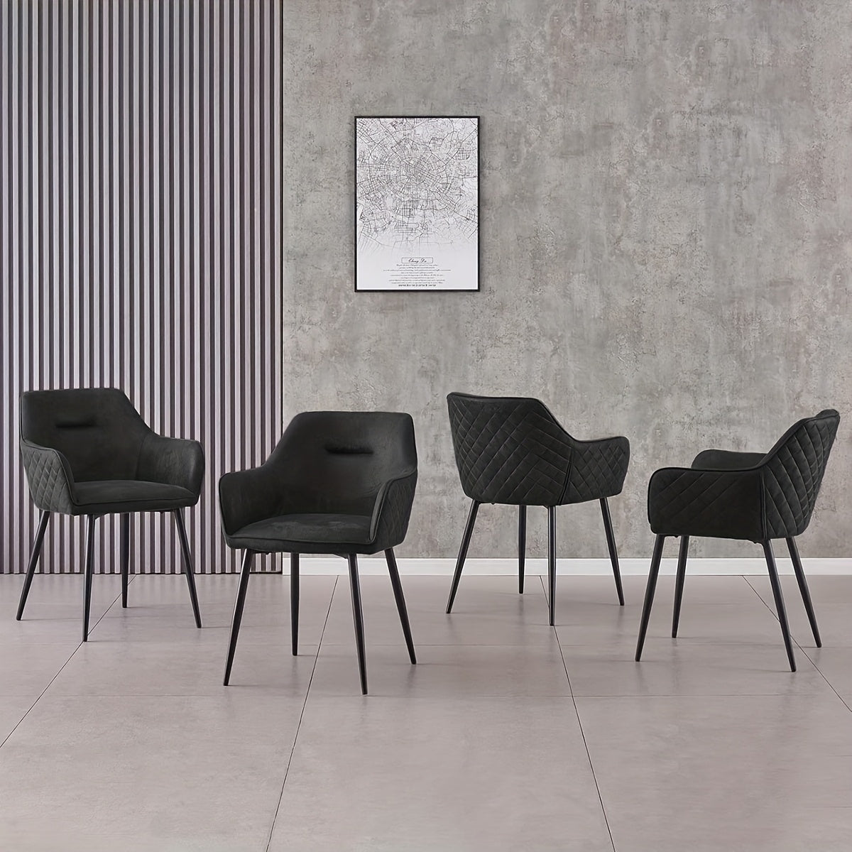 Dining Chair with 120kg, Metal, Faux Suede Chairs Diamond Tufted Bowl - Black, Set Of 4 option