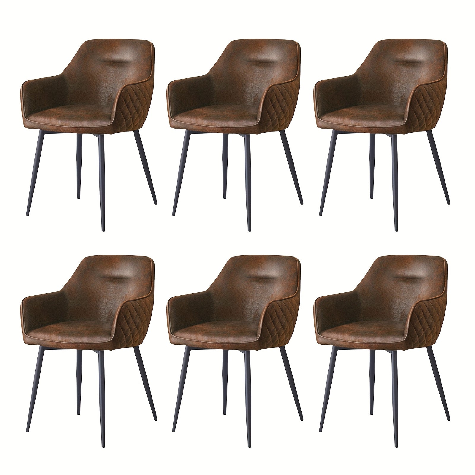Dining Chair with 120kg, Metal, Faux Suede Chairs Diamond Tufted Bowl - Brown, 6pcs option