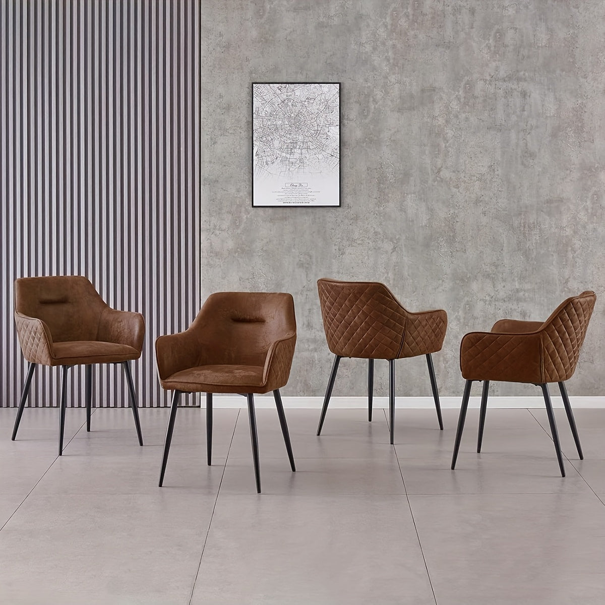 Dining Chair with 120kg, Metal, Faux Suede Chairs Diamond Tufted Bowl - Brown, Set Of 4 option