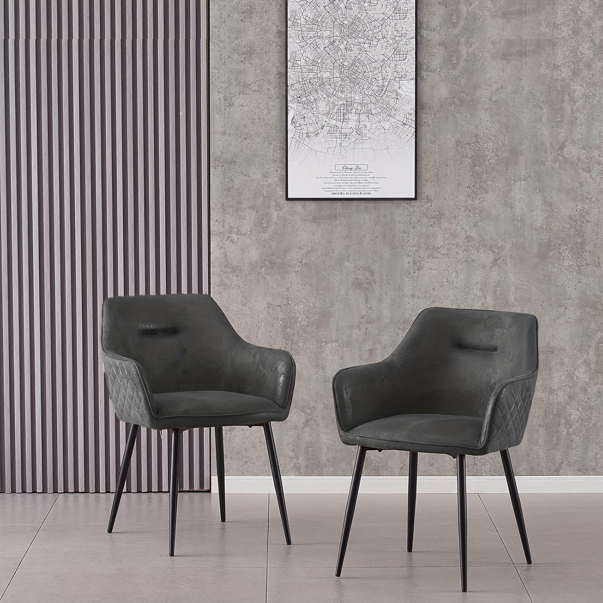 Dining Chair with 120kg, Metal, Faux Suede Chairs Diamond Tufted Bowl - Grey, 2pcs/set option
