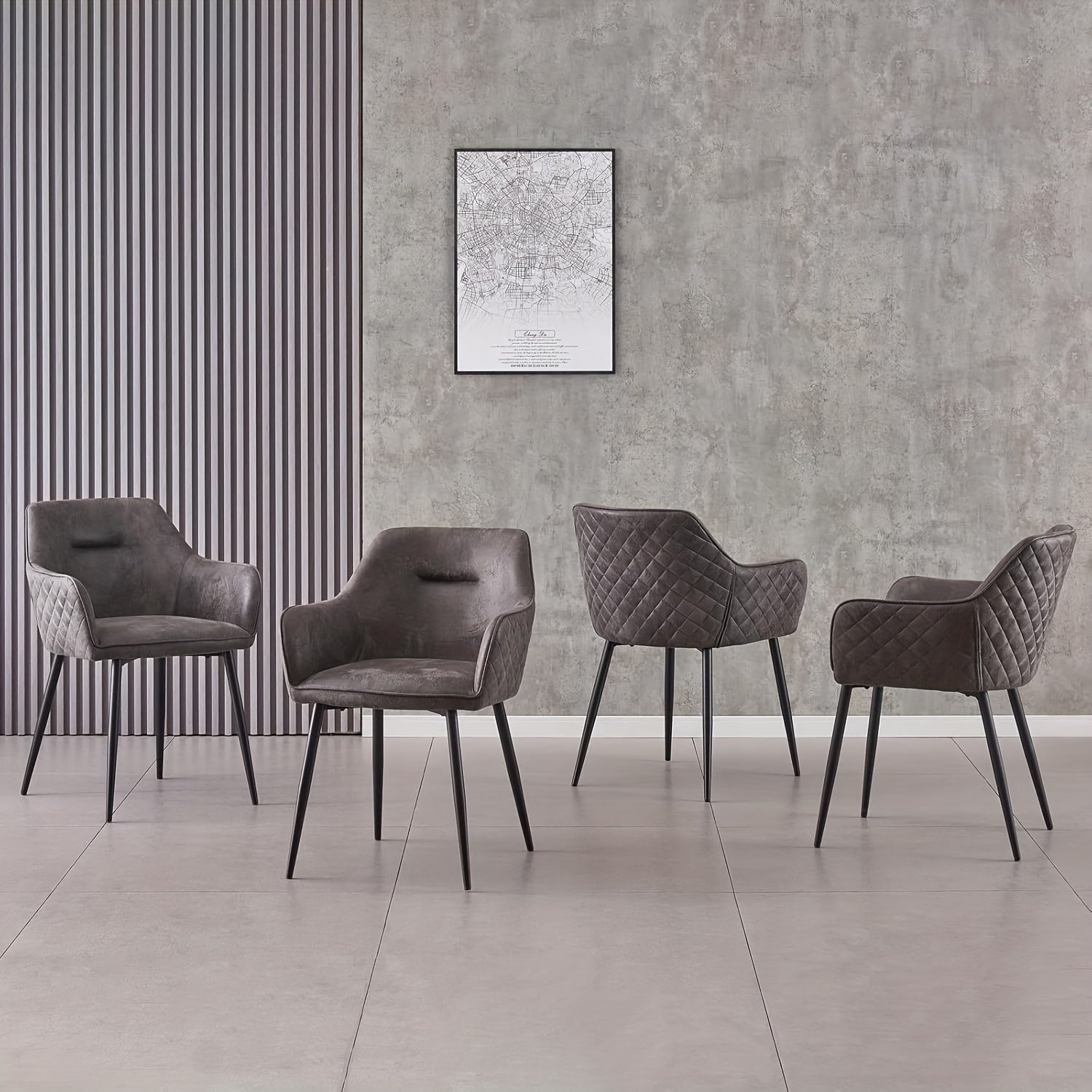 Dining Chair with 120kg, Metal, Faux Suede Chairs Diamond Tufted Bowl - Grey, Set Of 4 option