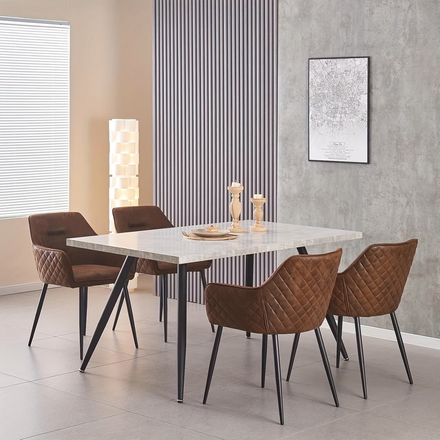 Dining Chair with 120kg, Metal, Faux Suede Chairs Diamond Tufted Bowl