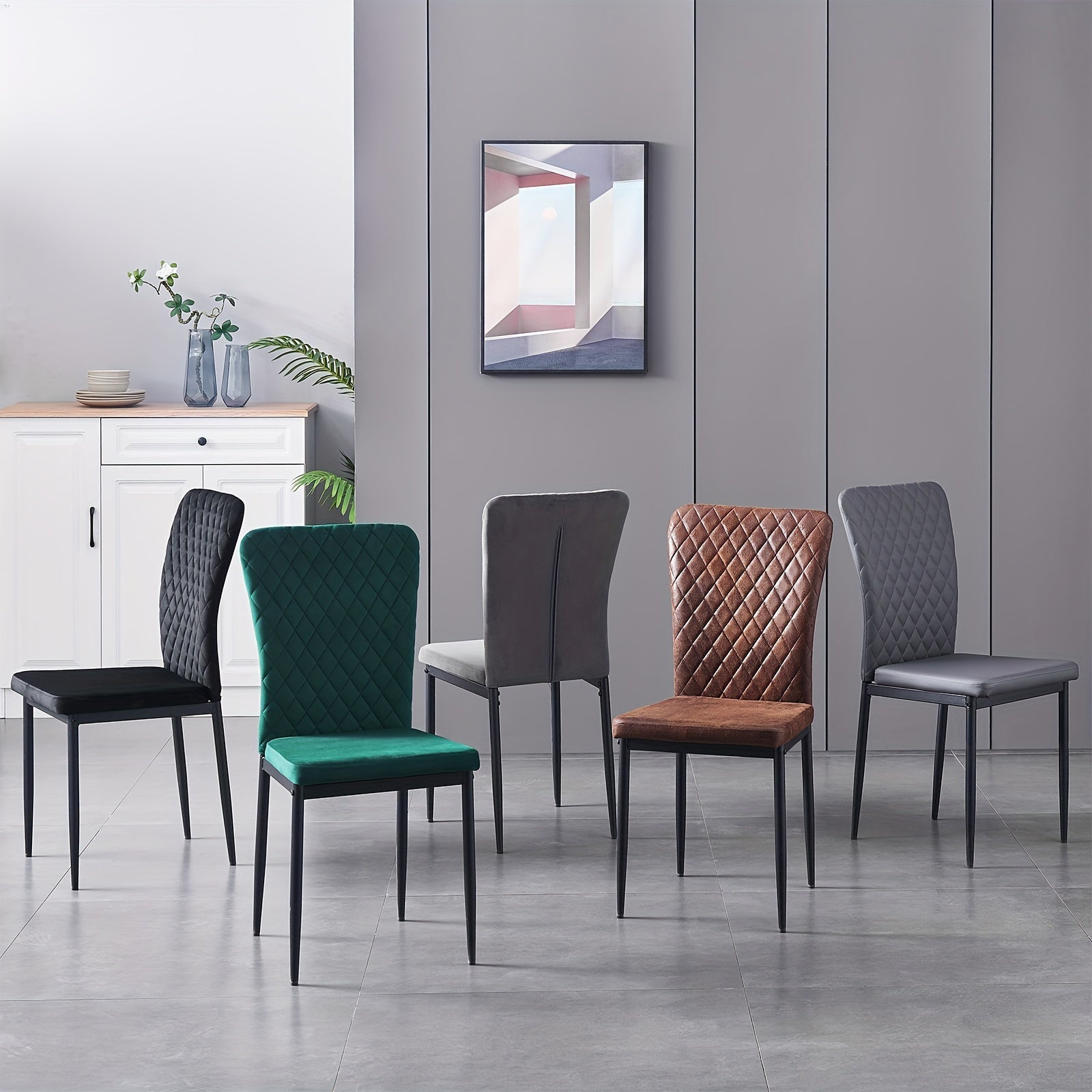 Dining Chair with 120kg, Metal, High Back Suede Chairs of or