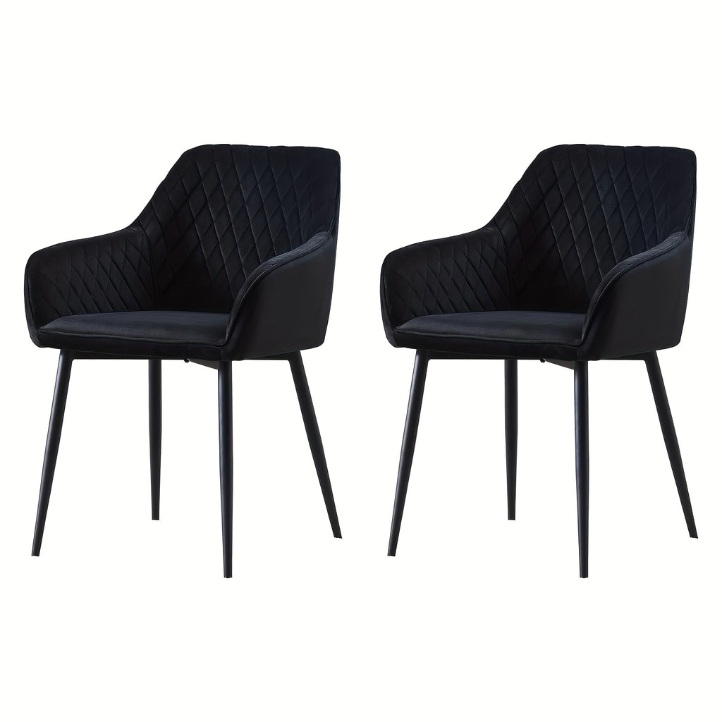 Dining Chair with 120kg, Metal, Velvet Chairs Armrests Black Metal Legs - Black, 2 option