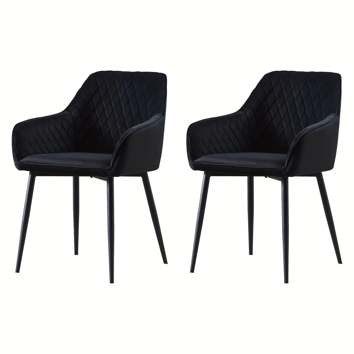 Dining Chair with 120kg, Metal, Velvet Chairs Armrests Black Metal Legs - Black, 2 option